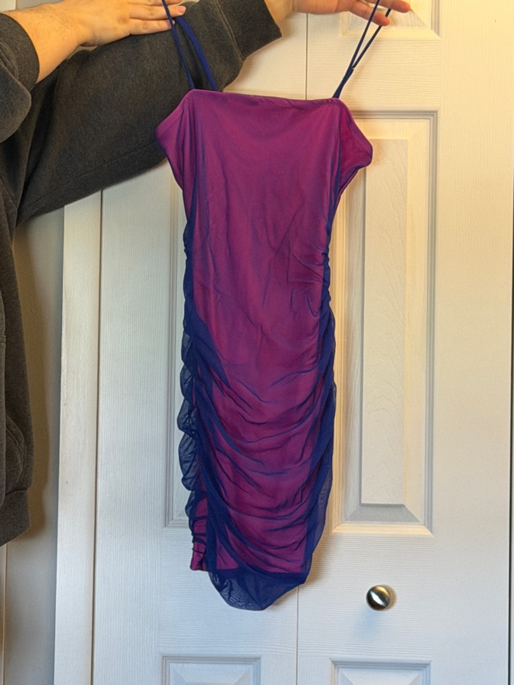 Fashion Nova Hot Pink and Blue Mesh Layered Slip Dress